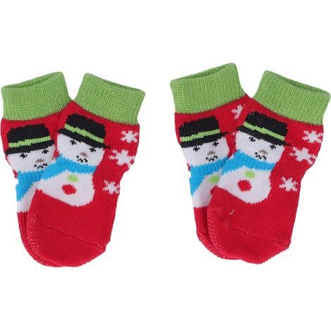 4 Paar gestrickte Baumwollsocken mit weihnachtlichem Katzen- und Hundemotiv, rutschfest, warm für zu Hause (1/5)