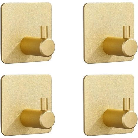 Lot de 4 Crochets Auto-Adhésifs Solides pour Manteaux, Porte, Salle de Bain, Mur, Cuisine - Ventouse (Doré) (1/5)
