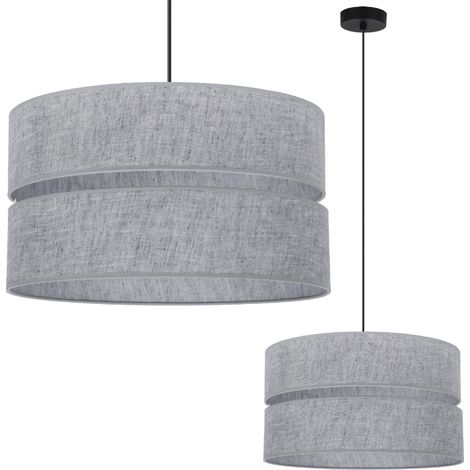 LAMPADA A SOSPENSIONE DUO IN LINO NERO 1 PARALUME GRIGIO PIATTO L04 40CM (1/5)