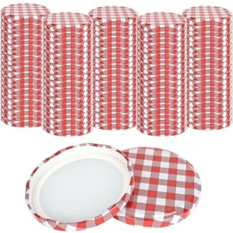 100 Stück Twist Off Deckel, Schraubdeckel Für Gläser TO 82 Rot-Weiß Kariert, Schraubverschlüsse für Gläser, twist off decke für 230/350 / 435 ml / 565 ml