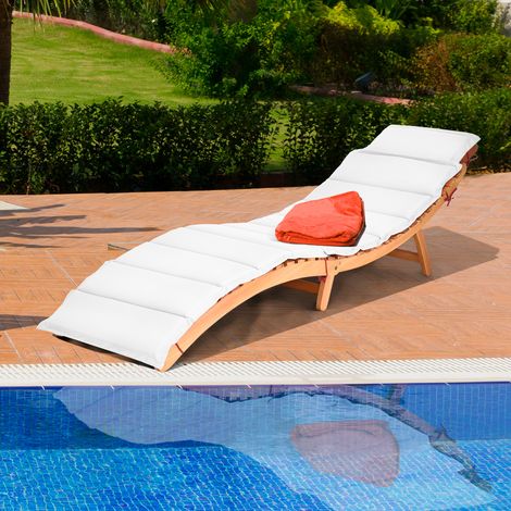 Chaise Longue Pliable Eucalyptus Coussin Rembourré Double Face Rouge Blanc Légère Appuie-tête CW29583 (1/2)