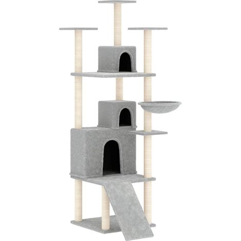 Tiragraffi per gatti Mobili per arrampicata su torre Tiragraffi Piattaforma da arrampicata con tiragraffi in sisal leggero 175 cm grigio 020022591