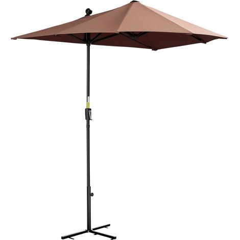 Outsunny sombrilla de pared de jardín 200x190x240 cm parasol de terraza con manivela poste de acero y base cruzada anti-UV para terraza balcón café (1/5)