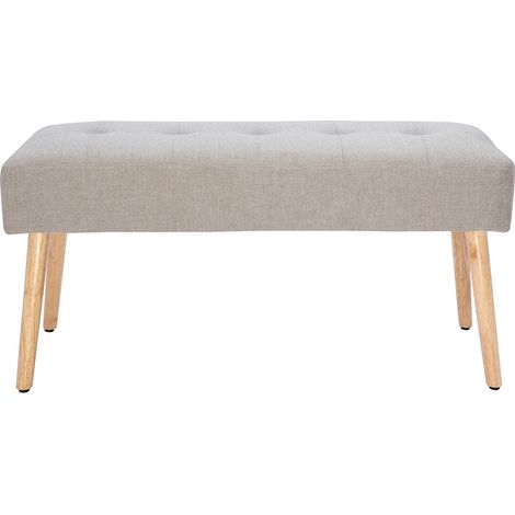 Panca scandinava lavorazione capitonné in tessuto effetto velluto testurizzato beige e legno chiaro L96 cm GUESTA