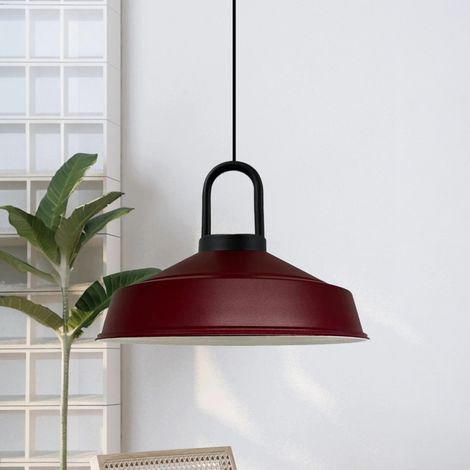 Suspension Luminaire Asletl-LockNoir Industrielle en Métal Bordeaux Peint à la Main – Lustre Vintage E27 Ø40 cm pour Salon, Chambre ou Salle à Manger (1/4)
