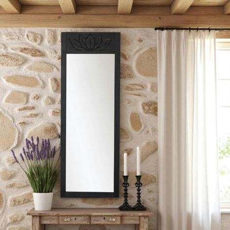 Miroir vertical en bois gris foncé - motif lotus HILO (1/5)