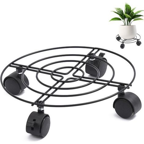 Longziming Mobiler Pflanzenständer – Runder Pflanzenwagen aus Metall – Pflanzenständer auf Rädern – Mobiler Pflanzenhalter für Garten und Zuhause – 27 cm (1/5)