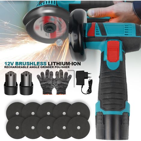 Mini Meuleuse D'Angle Sans Fil 19500RPM 12V Professional Disqueuse Sans Fil avec 2 batteries 1300mAh, 10 Disques à Tronçonner 75mm, Meuleuse d'angle pour Meuler et Polir, Couper (1/5)