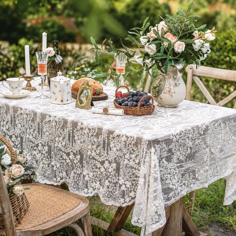 Nappe en dentelle blanche style rétro français 130x130cm pour table et table basse 30 × 30 × 30 cm 1 kg – Livraison gratuite (1/4)