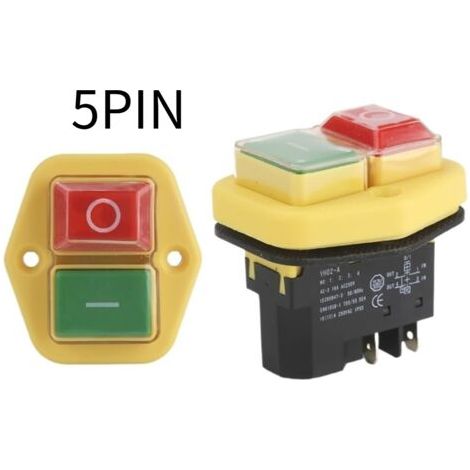 AIPERQ Interrupteur électromagnétique YH02-A, 110V, 8a, 220V, 15a, 4 Broches, 5 Broches, équipement de Machine-Outil, Panneau étanche, Bouton de démarrage (Color : 5PIN, Size : 220V)