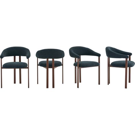 Ensemble de 4 chaises tonneau, chaises modernes en tissu avec pieds en fer et assises confortables, pour salon de campagne / salle à manger / séjour, noir (1/5)