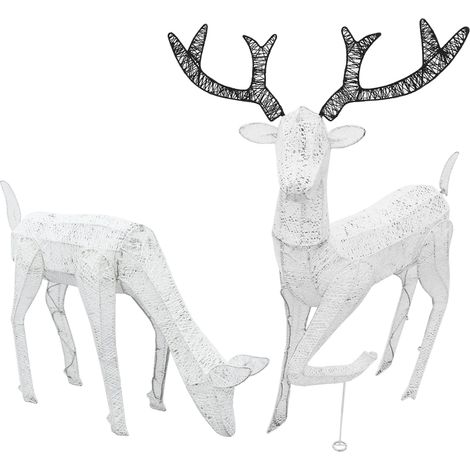 Monster-Shop – Cerf et biche LED blancs 120cm et 61cm – Câbles 12m – Protection IP44 – Lumières blanches glacées pour intérieur et extérieur (1/5)