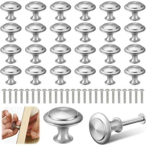 Lot de 25 poignées de meubles argentées, poignées de tiroir, poignées de porte rondes, poignées rondes en acier inoxydable pour armoires, cuisine, chambre d'enfant (1/4)