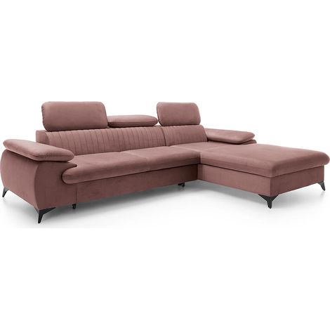Canapé d'angle droit convertible en velours rose SAMARA de Pascal Morabito (1/5)