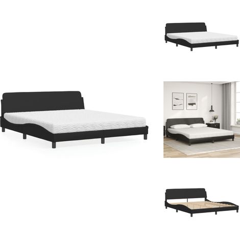 Lit avec matelas noir 180x200 cm similicuir - Lit Double - Lit Plateforme - Lit Design - Literie - Sommier Tapissier (1/5)