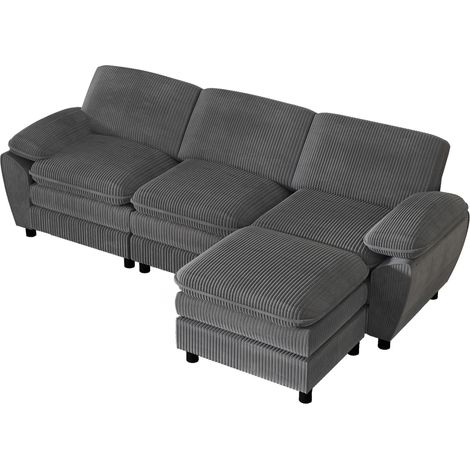 Moderno sofá seccional de terciopelo gris oscuro, ergonómico y cómodo con reposapiés extraíble para el hogar, la sala o la oficina (1/5)
