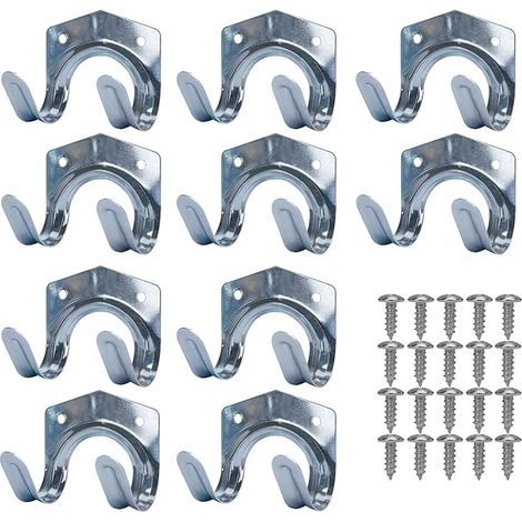 Metall-Aufbewahrungshaken, Werkzeughalter aus Stahlblech, Wandmontierte doppelte U-förmige Stahl-Gartenwerkzeugständer für Garage, Schuppen, Lagerhalle, Bauernhof, Werkbank (10er-Pack) (1/5)