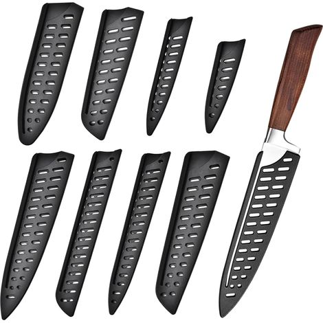 Set di 8 protezioni per lame da cucina, protezione universale in plastica, protezioni per coltelli di 8 misure, ventilate, nere, protezione universale per lame di vari tipi di foderi (1/5)