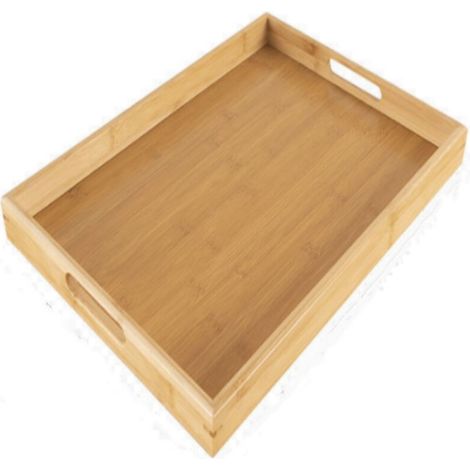 Grand plateau de service en bambou avec poignées plates, réutilisable, pour cuisine et service – format 35 × 22 cm (1/5)
