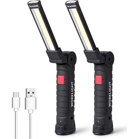 Lampe de Travail LED Lampe Torche Baladeuse LED Lampe Atelier LED Rechargeable Lampe d'Inspection Lampe de Poche Base Magnétique, Camping, d'urgence Petit,2 Pièces (1/4)