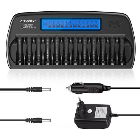Chargeur de Piles 12 Slots pour Ni-MH Ni-CD AA/AAA Piles Rechargeables avec écran LCD Intelligent et décharge et Protection IC intégrée (1/5)