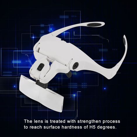 Lot 5 Lentilles Loupe Frontale Binoculaire avec Bandeau Réglable et 2 Lampes LED, Support Lunettes Mains Libres pour Travaux de Précision (1/5)