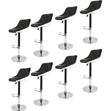 Aqrau Tabouret Tabouret de bar à dossier en sergé, Noir et blanc 8 pcs (1/5)