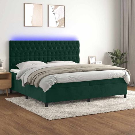 Sommier tapissier matelas et LED,Ensemble Sommier + Matelas pour Lit adulte Vert foncé 200x200 cm Velours -BV79860 (1/5)