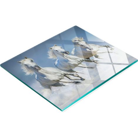 Tabla de cortar y servir decorativa de cristal con diseño de caballos al galope, 60 x 52 cm. (1/5)