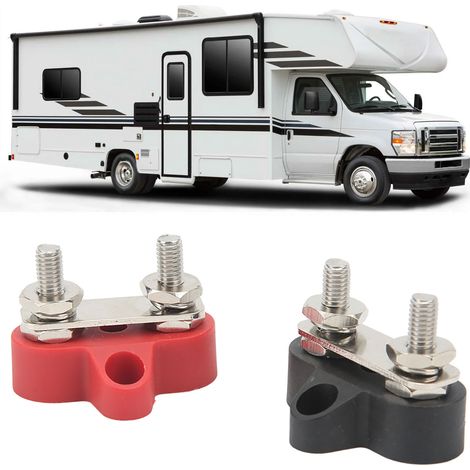 1 paire de bornes de batterie robustes 48 V pour automobiles, camping-cars et yachts  bornier à double goujon 1/4 po avec nœud de connexion  bornier à double goujon M6 avec rondelle. (1/5)