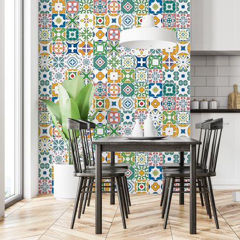 Sticker Mural Carrelage adhésif Cuisine Salle de Bain - 30 STICKERS CARREAUX DE CIMENT AZULEJOS FREDERICA - 30stickers15x15cm (1/5)