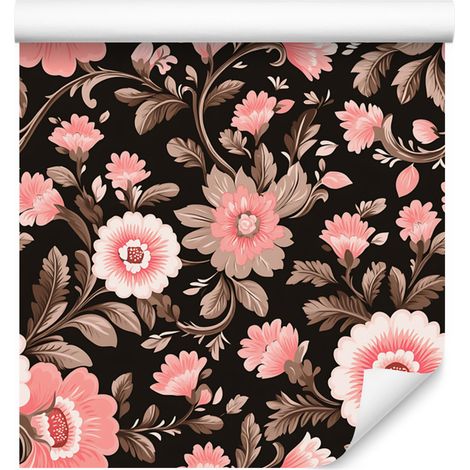 Papier peint à fleurs magnifiques, marron et rouille, pour salon et chambre, 50 x 1000 cm (1/5)