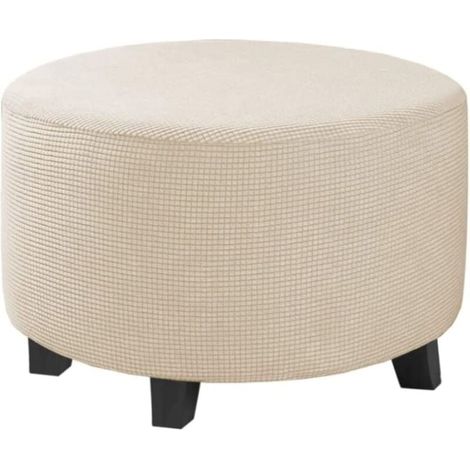 Housse De Pouf Jacquard - Extensible - Fond Élastique Antidérapant - Pour Pouf Ronde Petit Modèle - 1 Pièce (1/5)