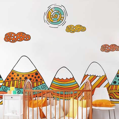 Stickers muraux enfants - Décoration chambre bébé - Autocollant Sticker mural géant enfant montagnes scandinaves ASHOKA - 40x60cm (1/5)