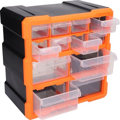 Boîte de rangement matériel 12 tiroirs PVC translucide pour bureau atelier bricolage organisateur vis accessoires 265x265x160mm (1/5)