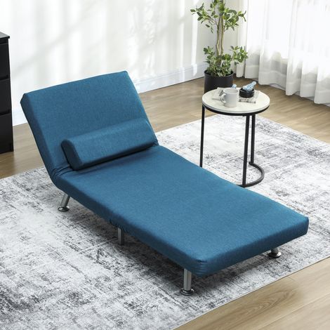 Klappsessel mit Bettfunktion, klappbarer Relaxsessel in Leinenoptik, Verstellbare Rückenlehne, 75 x 70 x 75 cm, Blau