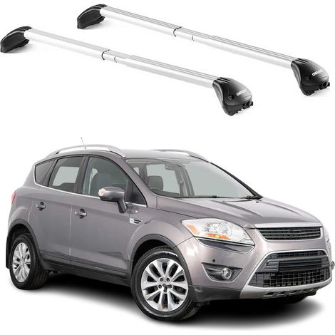 OMAC Dachträger Querträger TÜV geprüft für Ford Kuga I 2008-2012 – Abschließbar (4 Schlösser) – Max 100 kg – Edelstahlband + Gummischutz Silber (1/5)