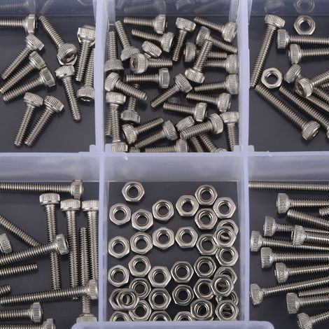 210 M2 Innensechskantschrauben aus Edelstahl 304 mit Muttern, Exportausführung, Koffer. (1/5)