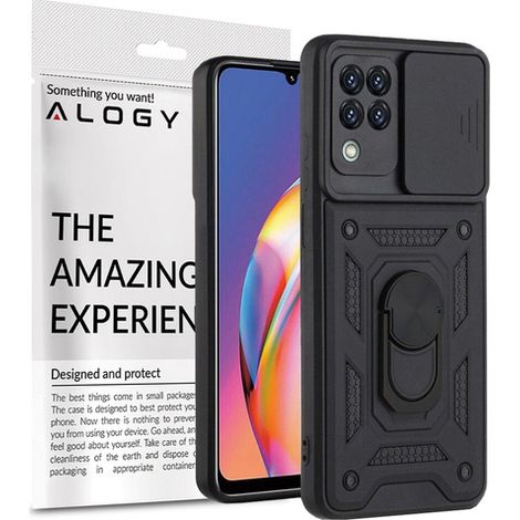 Funda protectora Alogy Stand Ring Armor con cubierta para cámara para Galaxy A22 / M22 4G negra (1/5)