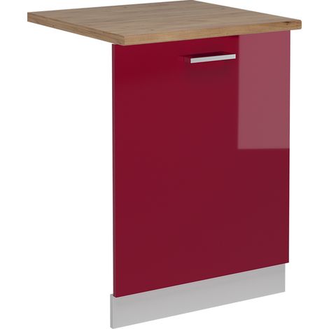 Panneau de lave-vaisselle R-Line, Rouge bordeaux Haute brillance, 60cm, PT Chêne, Vicco