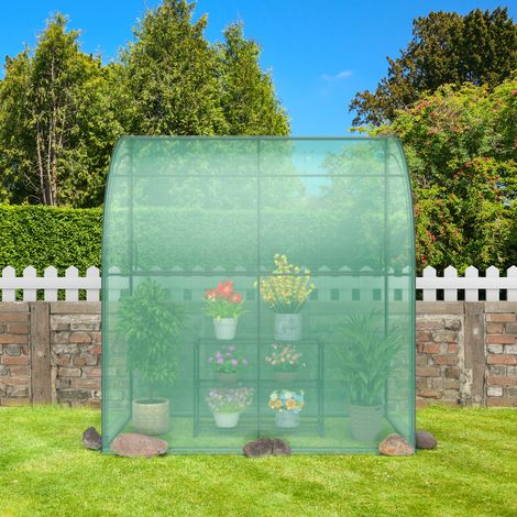 Serre de jardin adossée en métal avec housse PE, étagère et portes zippées pour ventilation, pour terrasse, cour et potager (1/3)