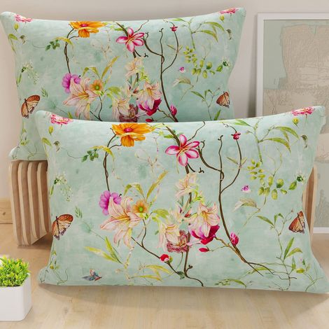 Lot de 2 Taies d'Oreillers 50x80 cm 100% Microfibre Hypoallergénique, Housse Oreiller Rectangulaire Printemps Vert d'eau, Paquet de 2