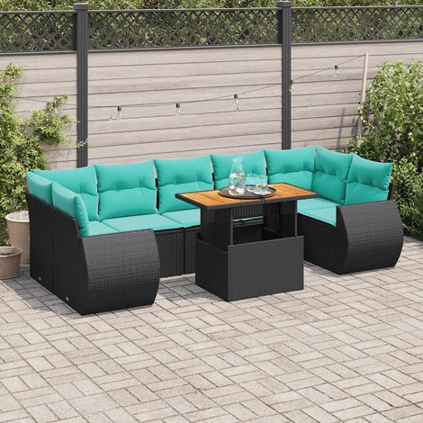 vidaXL Salon de jardin 8 pcs avec coussins noir résine tressée (1/5)
