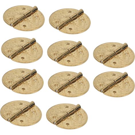 Juego de 10 mini bisagras de latón antiguo, redondas y de estilo retro, resistentes a la corrosión para cajas de madera, 2,4 x 2,2 cm, color dorado. (1/4)