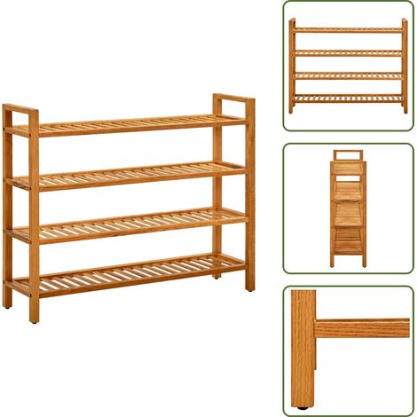 Schuhregal mit 4 Etagen 100x27x80 cm Massivholz Eiche - Schuhregal - Schrank - Eichenholzmöbel - Garderobe - Einbauschrank (1/5)