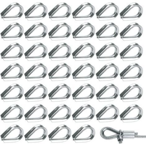 50 Pièces M2 Cosses de Câble Métallique en Acier Inoxydable 304 Cosse Coeur pour Cable Acier pour Câble Métallique 2mm