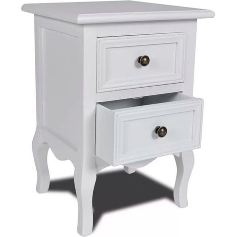 Table de chevet 2 tiroirs pin massif blanc Oleen (1/3)
