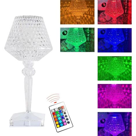 QAZQA Lampe Diamant LED, 16 Couleurs Ajustable Lampe Tactile Diamant, Lampe Cristal USB Rechargeable, Lampe de Table en Cristal Sans Fil, Lampe de Chevet avec Télécommande Pour Salon, Chambre