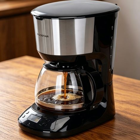 Cafetière filtre automatique 750W 1.25L carafe en verre, système anti-goutte maintien au chaud, élégante pratique pour maison et bureau
