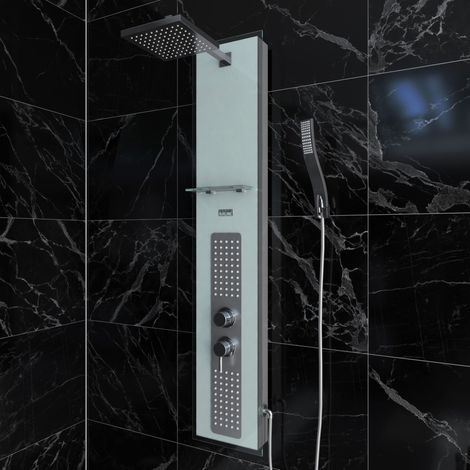COLUMNA DUCHA HIDROMASAJE - 22X125CM - CRISTAL TEMPLADO INOX - ALPHA WHITE (1/5)